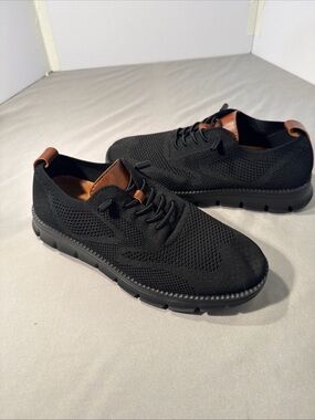 Men's Black Knit Lace-Up Sneakers with Brown Accents